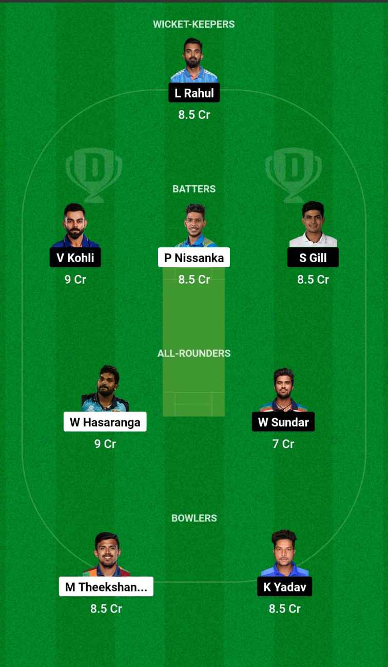 IND Vs SL 1st Rank Dream11 Team Prediction Today